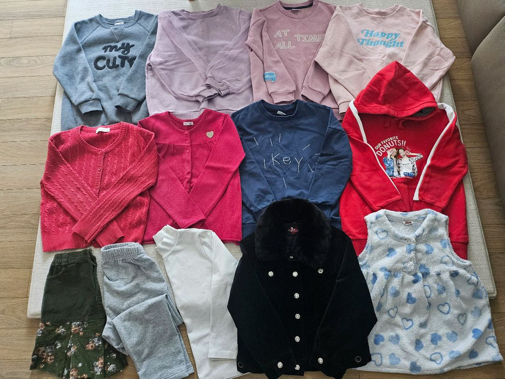 여아 겨울옷 130 기모 맨투맨티 점퍼패딩 귀마개 외 14벌 일괄--0