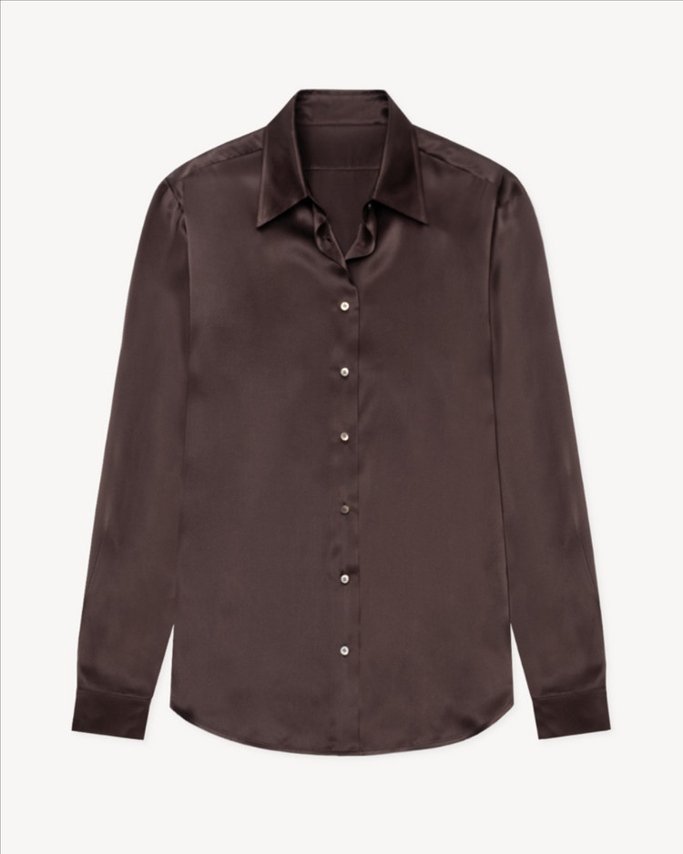 식스앤어하프 실크 새틴 셔츠 브라운 새상품 이미지