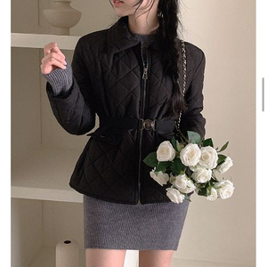 (새상품) 클래식블랑 슬림핏 벨트 경량패딩 블랙