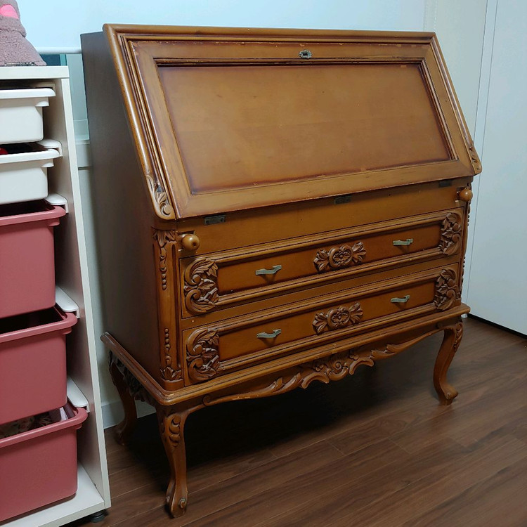 1990 엔틱 책상 / 히든 시크릿 데스크 / 폴딩 접이식 원목 빈티지--0