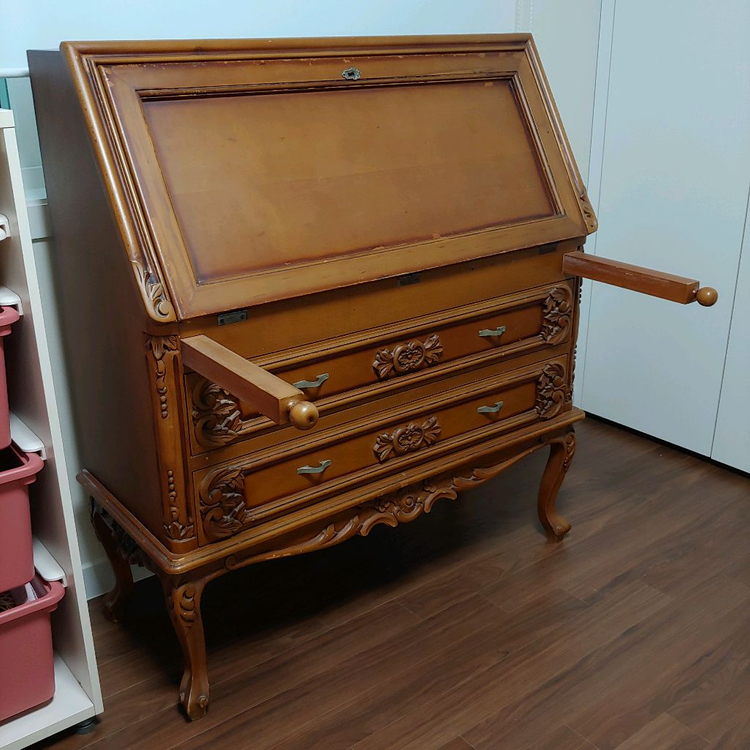 1990 엔틱 책상 / 히든 시크릿 데스크 / 폴딩 접이식 원목 빈티지--1