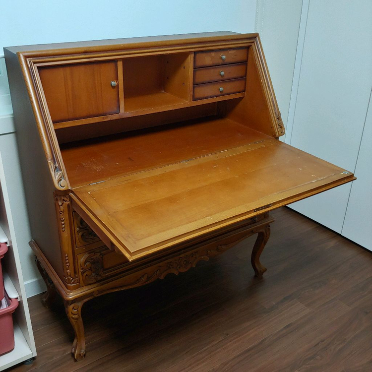 1990 엔틱 책상 / 히든 시크릿 데스크 / 폴딩 접이식 원목 빈티지--2