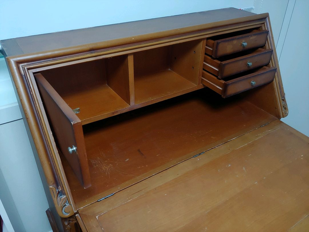 1990 엔틱 책상 / 히든 시크릿 데스크 / 폴딩 접이식 원목 빈티지--4