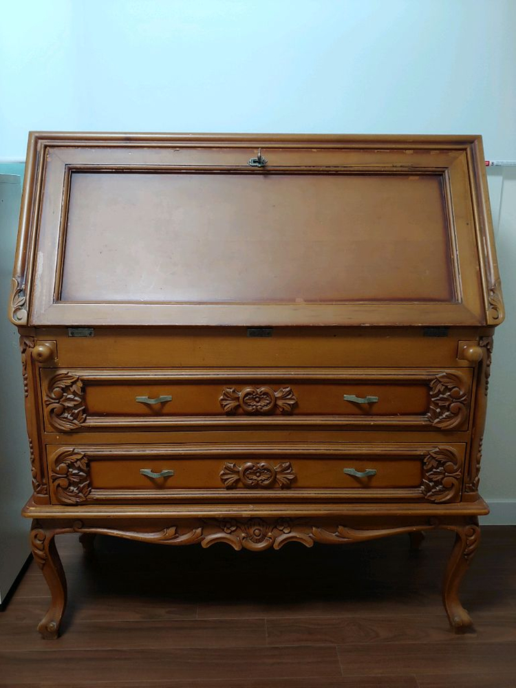 1990 엔틱 책상 / 히든 시크릿 데스크 / 폴딩 접이식 원목 빈티지--5