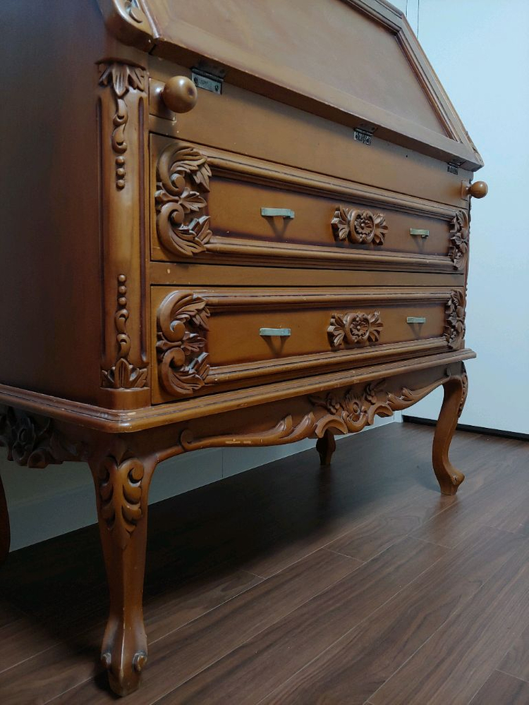 1990 엔틱 책상 / 히든 시크릿 데스크 / 폴딩 접이식 원목 빈티지--6