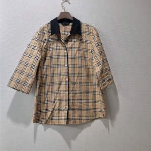 BURBERRY GOLF 베이지 체크 7부 셔츠 LL / 블랙카라