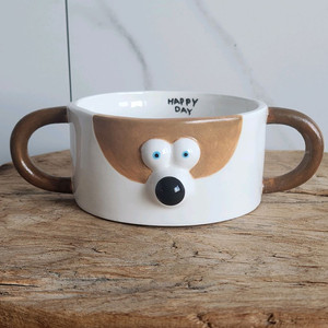 강아지그릇 강아지접시 핸드메이드강아지 핸드메이드접시 강아지볼 빈티지접시