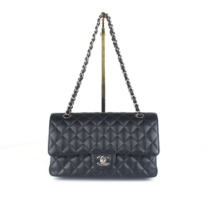 [중고명품다올] 샤넬 클래식 미듐 캐비어 플랩 숄더백 블랙 은장 30번대 A01112