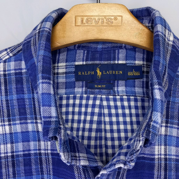 [슬림핏 L] 폴로랄프로렌 이중원단 블루체크 셔츠, #AH--2
