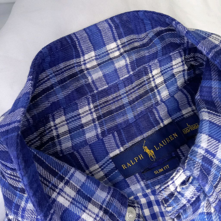 [슬림핏 L] 폴로랄프로렌 이중원단 블루체크 셔츠, #AH--3