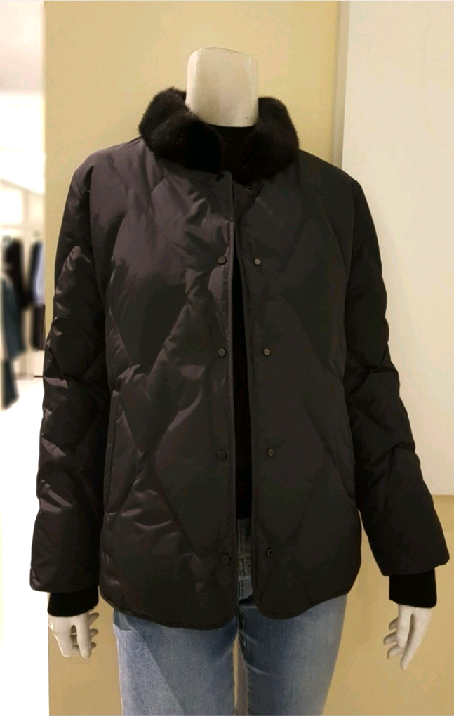 KL 케이엘 리얼밍크카라 퀼팅 구스다운 패딩 자켓 55사이즈 새제품 블랙컬러--1