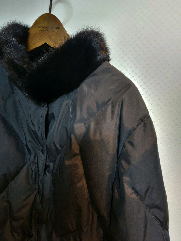 KL 케이엘 리얼밍크카라 퀼팅 구스다운 패딩 자켓 55사이즈 새제품 블랙컬러--5