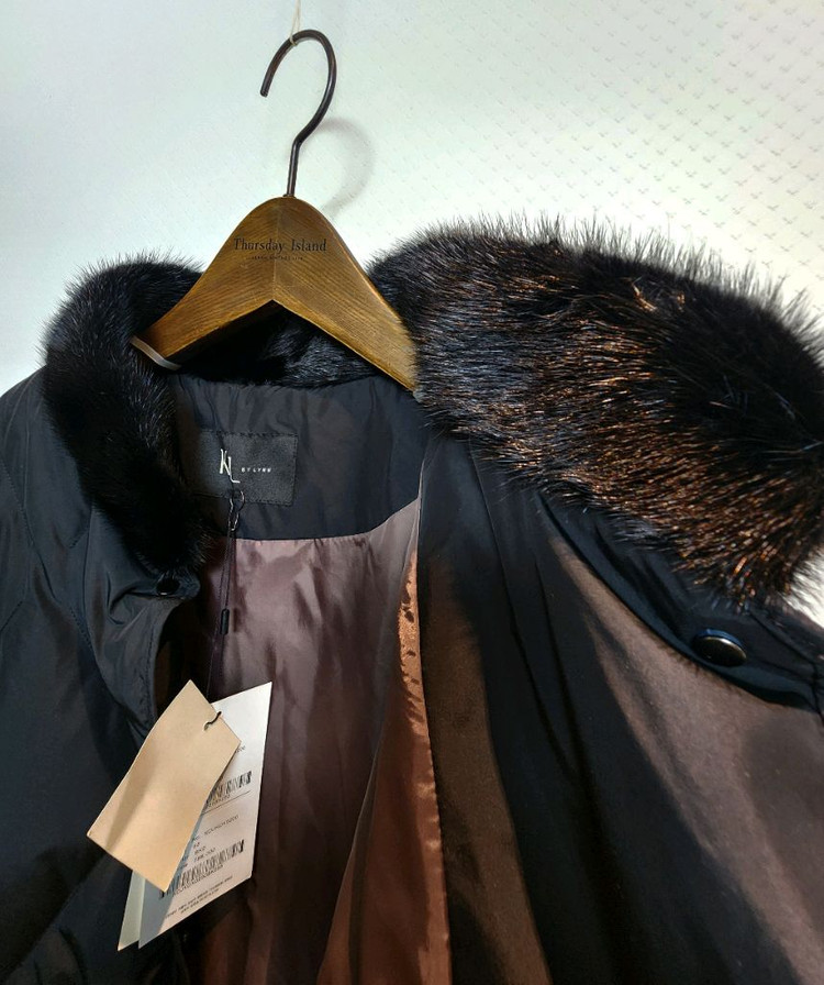 KL 케이엘 리얼밍크카라 퀼팅 구스다운 패딩 자켓 55사이즈 새제품 블랙컬러--7