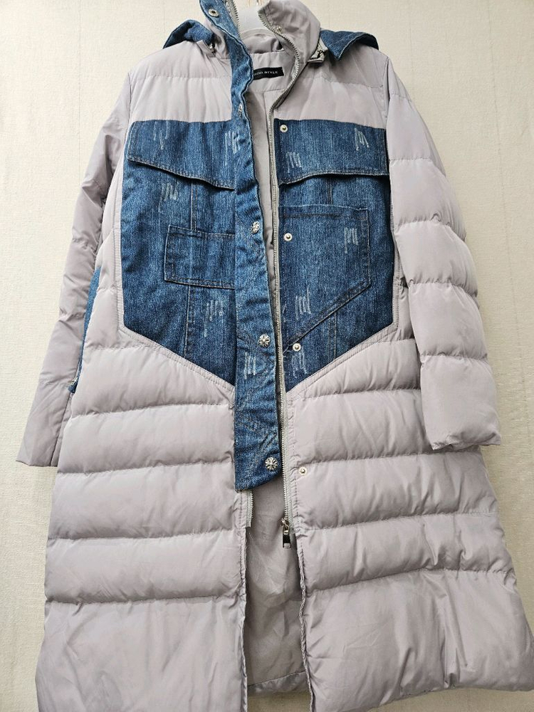 데님패치배색 후드롱패딩--2