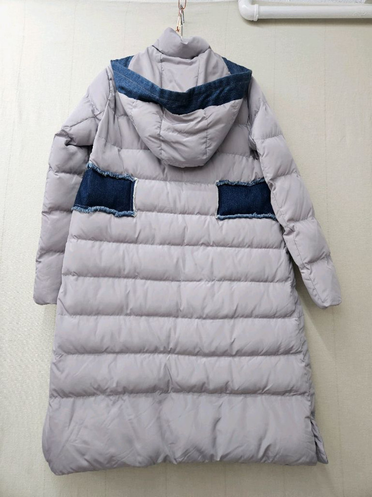 데님패치배색 후드롱패딩--3