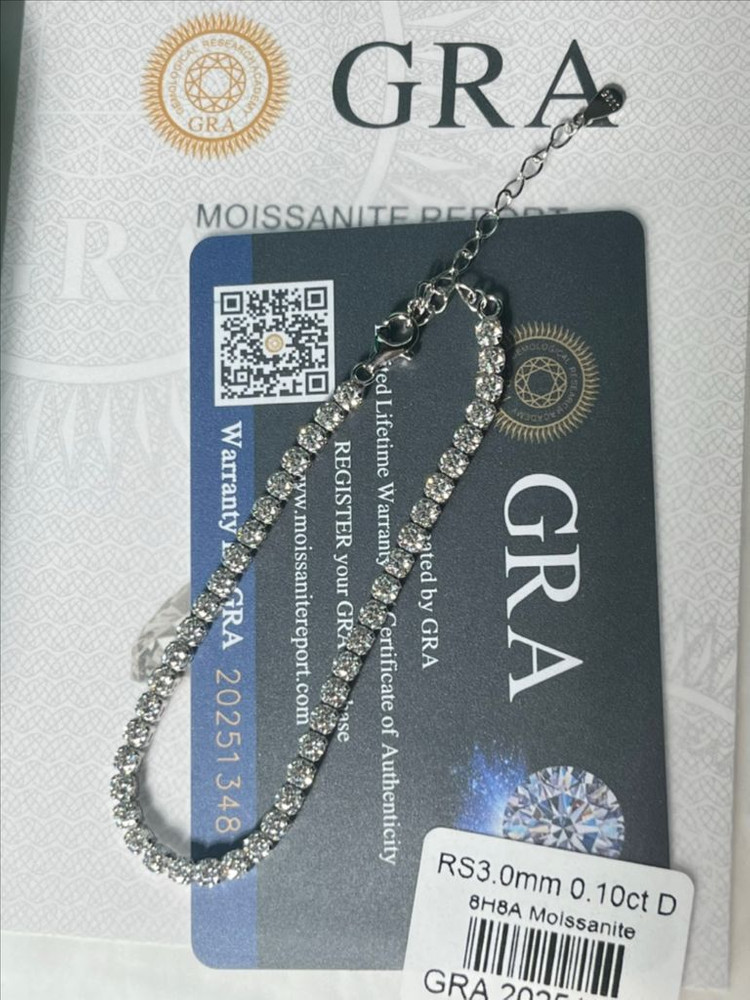 *새상품* 모이사나이트 4프롱 화이트골드 오픈 테니스 은팔찌 이미지