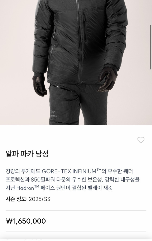 아크테릭스 알파 파카 남성용 블랙 새상품 XL 이미지