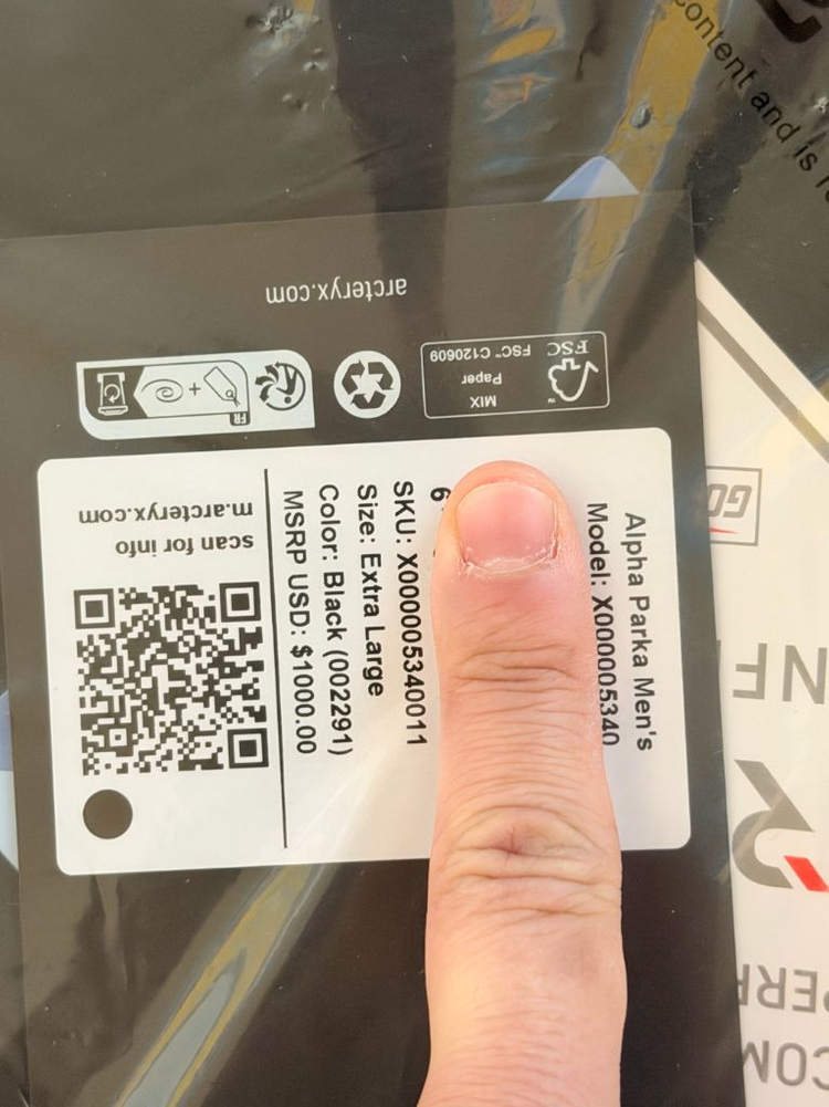 아크테릭스 알파 파카 남성용 블랙 새상품 XL 이미지