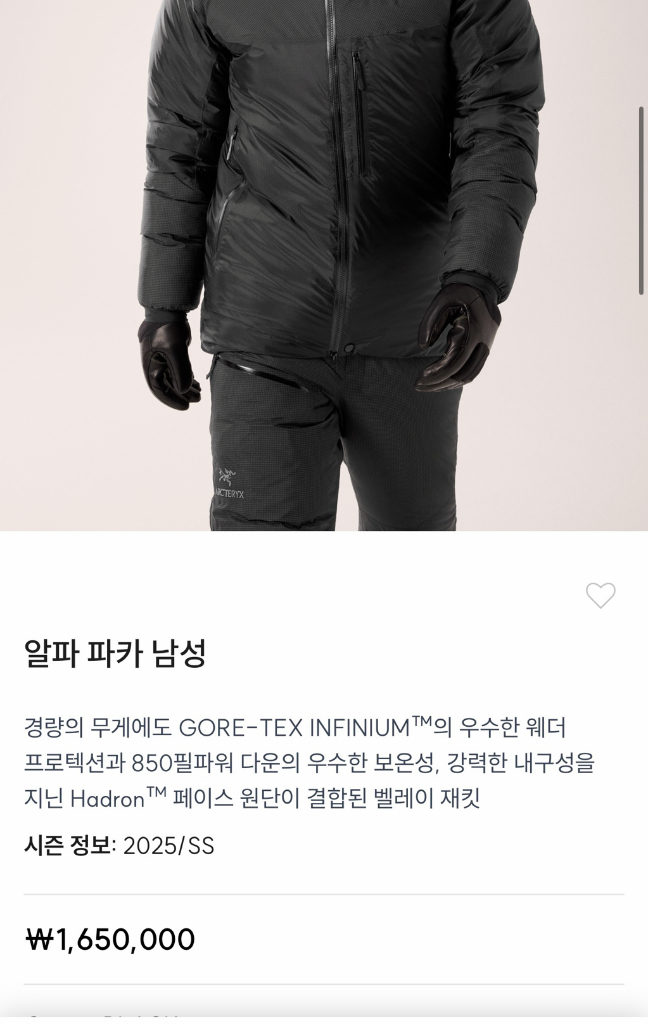 아크테릭스 알파 파카 남성용 블랙 새상품 L 이미지
