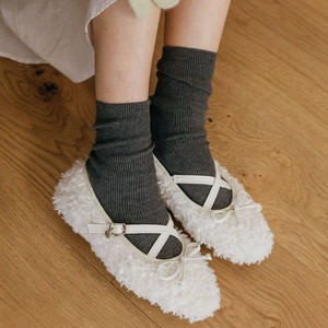 마크모크 빠글 하트장식 메리제인 퍼 플랫 화이트 250