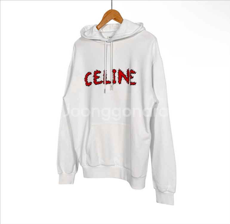 M 셀린느 코튼 플리스 라인스톤 후드 티셔츠 오프화이트--1