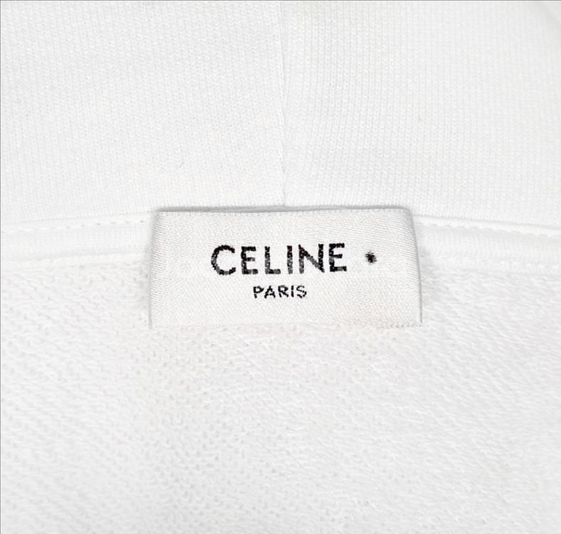 M 셀린느 코튼 플리스 라인스톤 후드 티셔츠 오프화이트--5