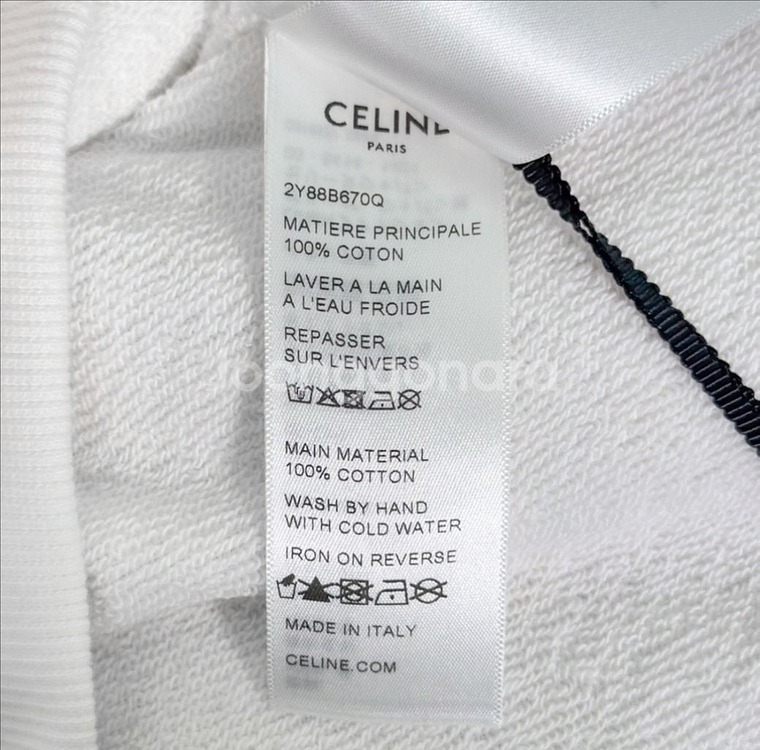 M 셀린느 코튼 플리스 라인스톤 후드 티셔츠 오프화이트--6