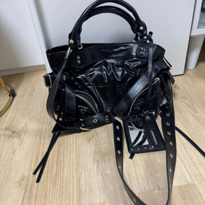 셔링 모터백 토트백 숄더백 거울 세트 크로스가능 펀칭스트랩 탈부착 미사용 새것