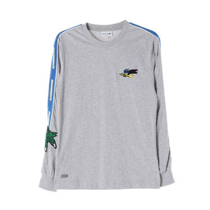 [S]라코스테 그레이 홀리데이 로고 패치 긴팔 티셔츠 22SS