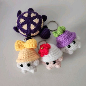 손뜨개 가방고리 키링, 거북이 자동줄자 (4종)