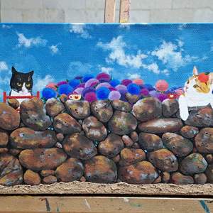 고양이 돌담 아크릴 그림액자입니다