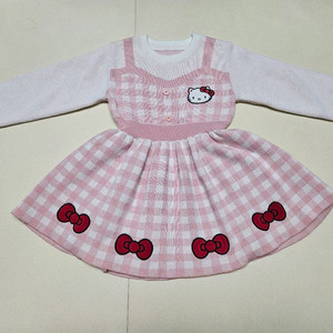 헬로키티 핑크 체크 니트 원피스