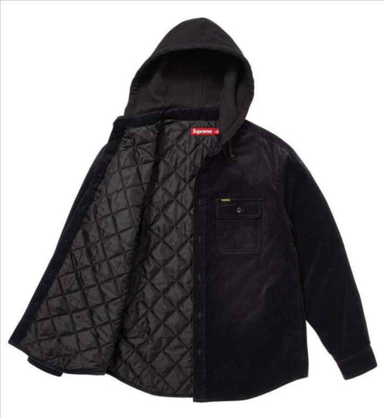 슈프림 정품 퀼티드 후드 벨벳 셔츠--1