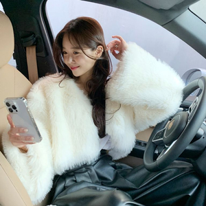 바이씨니 퍼 가디건 + 레더 팬츠 세트