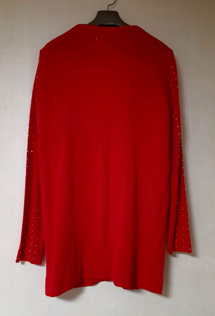 여성 레드 니트 가디건 비즈 장식--2