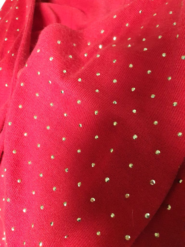 여성 레드 니트 가디건 비즈 장식--5