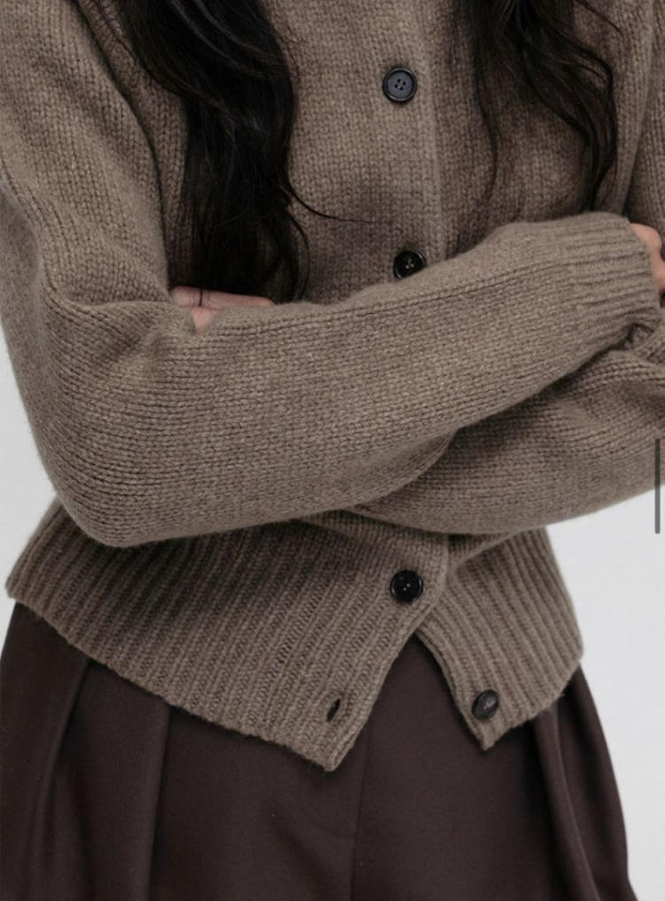 lfm rib crew neck cardigan toffee 이미지
