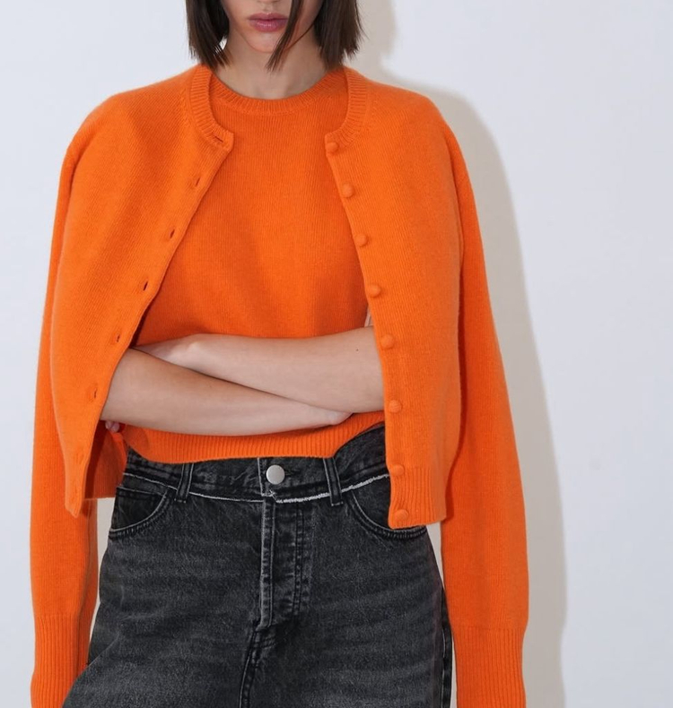 11am 제작 울 100% 가디건 오렌지 컬러--0