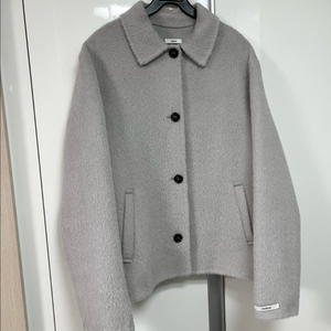 알파카 울 핸드메이드 자켓 카라 숏코트 반코트 그레이