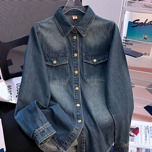 새상품) 똑딱 버튼형 청 데님 셔츠 44~55