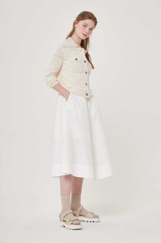 22년 한섬 폼더스토어 THE STORE 부클 펀칭 배색 카라 가디건 아이보리 매쉬 부클레 이미지