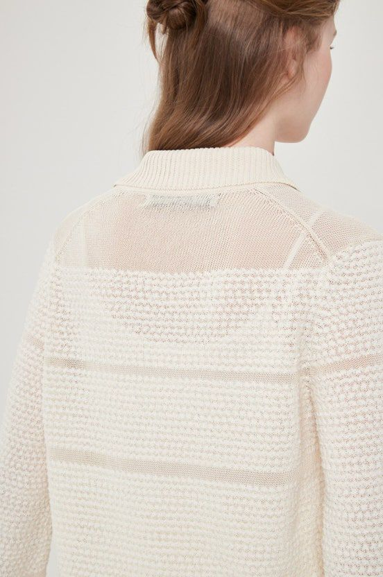 22년 한섬 폼더스토어 THE STORE 부클 펀칭 배색 카라 가디건 아이보리 매쉬 부클레 이미지