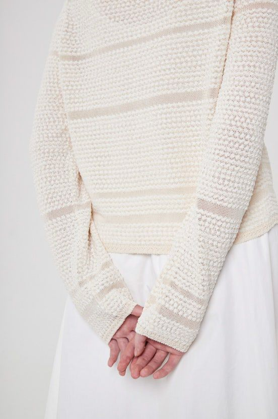 22년 한섬 폼더스토어 THE STORE 부클 펀칭 배색 카라 가디건 아이보리 매쉬 부클레 이미지