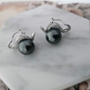 925 실버 흑진주 귀걸이 10mm