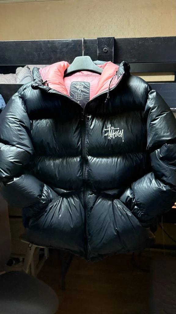 스투시 마이크로 립스탑 블랙 핑크 패딩 M사이즈 이미지