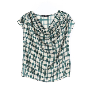 [XS]자라 새틴 그린 체크 드레이프 민소매 블라우스