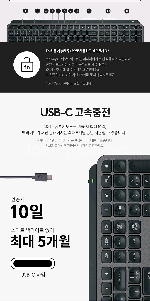 (미개봉 새제품) 로지텍코리아 정품 / 로지텍 MX Keys S 무선 키보드--8