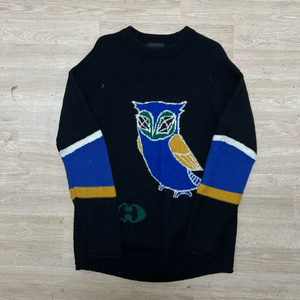 럭키슈에뜨 여성 모직 올빼미 패턴 자수 니트 스웨터 [블랙] FREE