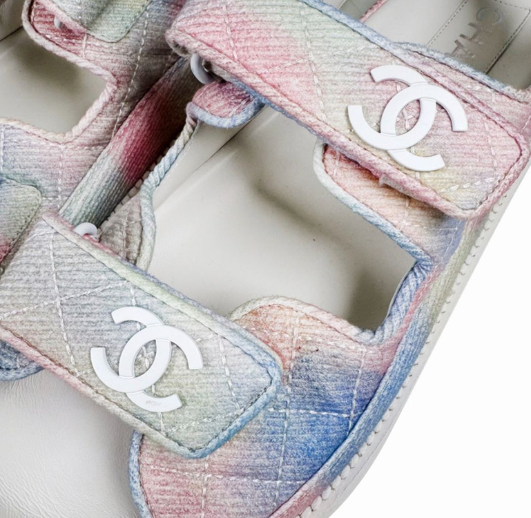 [38.5] 샤넬 여성 멀티 CC로고 벨크로 뮬 샌들 레인보우 파스텔--6