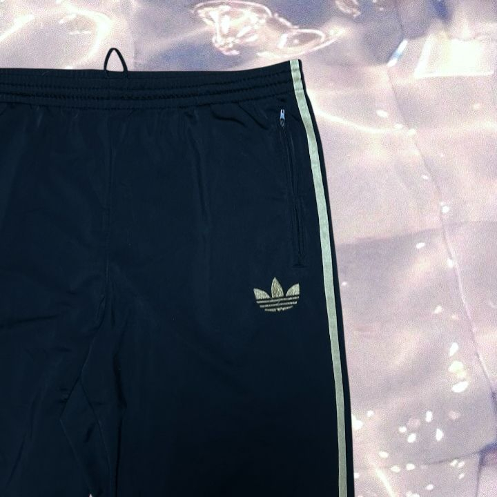 90s 아디다스 파이어버드 검골 블랙 골드 삼선 와이드 트랙 팬츠 115 (3XL) 이미지